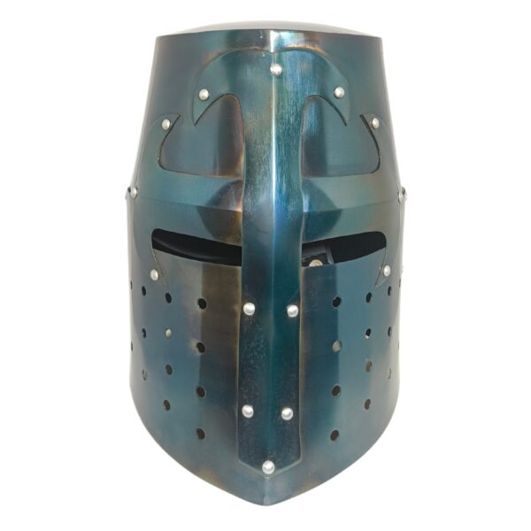 Medieval Knight Crusader Helmet | Steel Great Helm with Cross Design | Collectible Armor for Cosplay, LARP & Home Décor