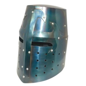 Medieval Knight Crusader Helmet | Steel Great Helm with Cross Design | Collectible Armor for Cosplay, LARP & Home Décor