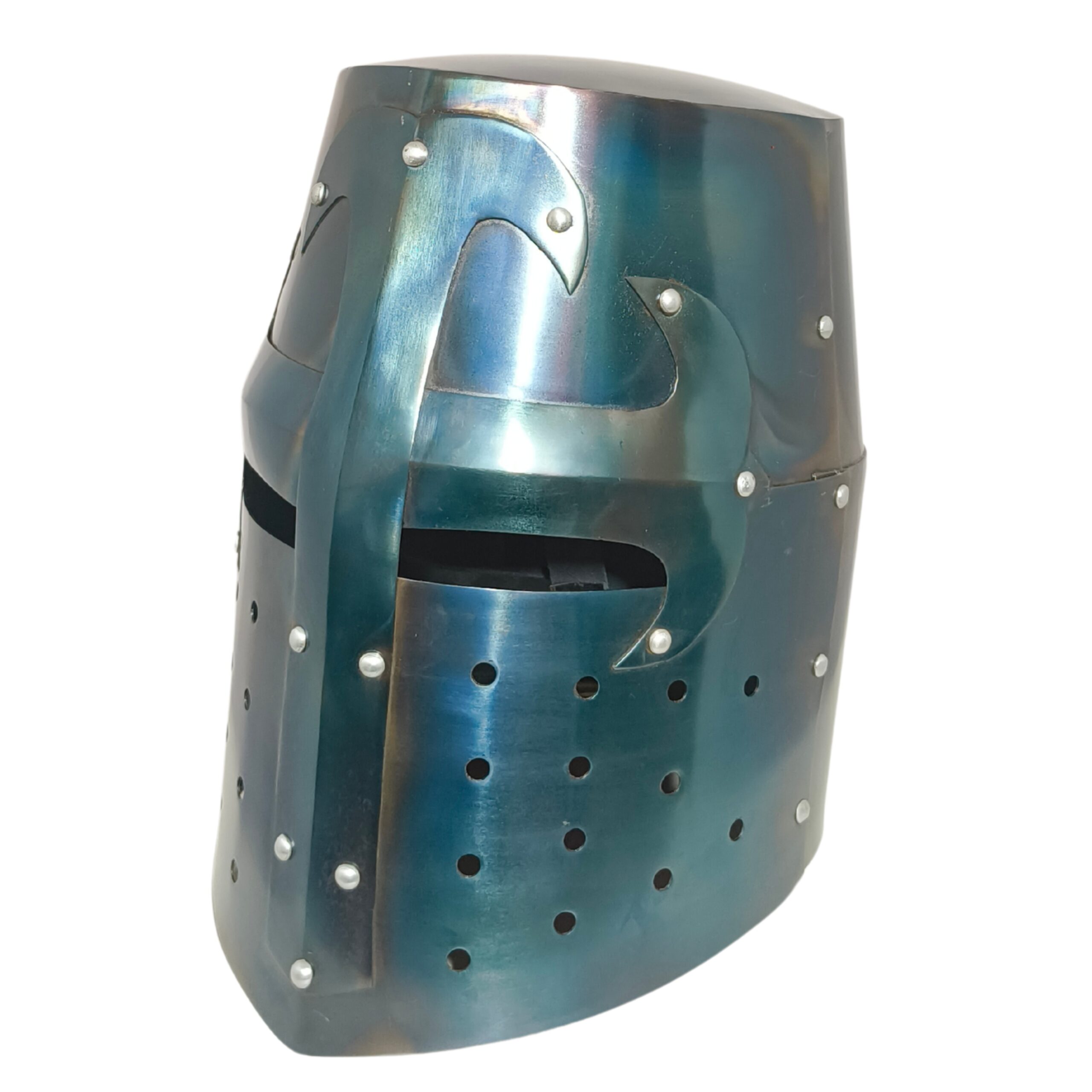 Medieval Knight Crusader Helmet | Steel Great Helm with Cross Design | Collectible Armor for Cosplay, LARP & Home Décor